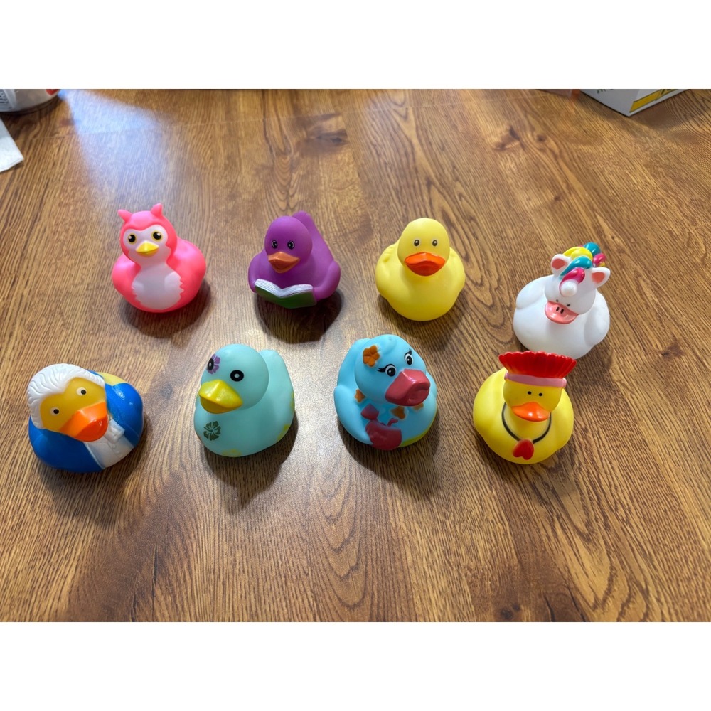 Assorted Rubber Duck Collection Set of 8 Unicorn Owl Historical Beach Themes